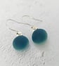 Sea blue glass drop earrings, sterling silver earwires