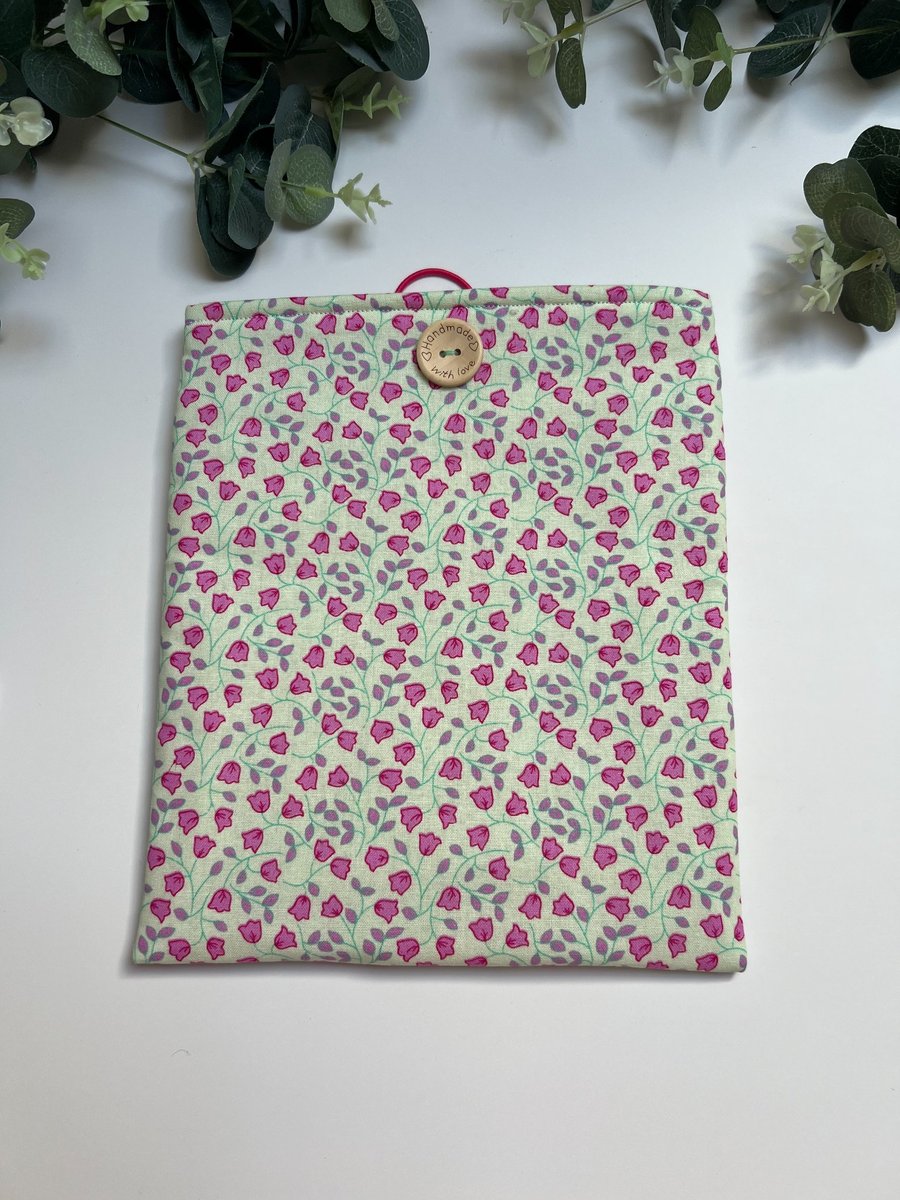 Handmade Padded Book Bag: Pink Floral Book Cover, Book Protector