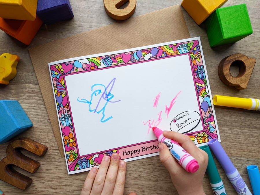 Add Your Own Artwork Birthday Card - Child or Toddler DIY Drawing Activity AWC