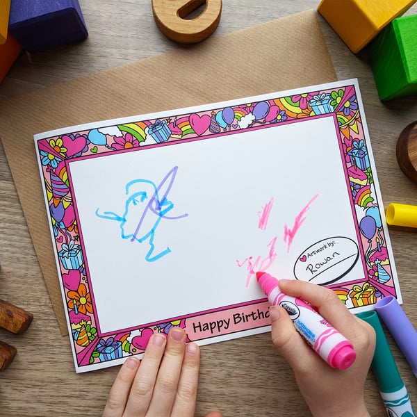Add Your Own Artwork Birthday Card - Child or Toddler DIY Drawing Activity AWC
