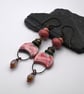 pink lampwork glass, copper and ceramic earrings