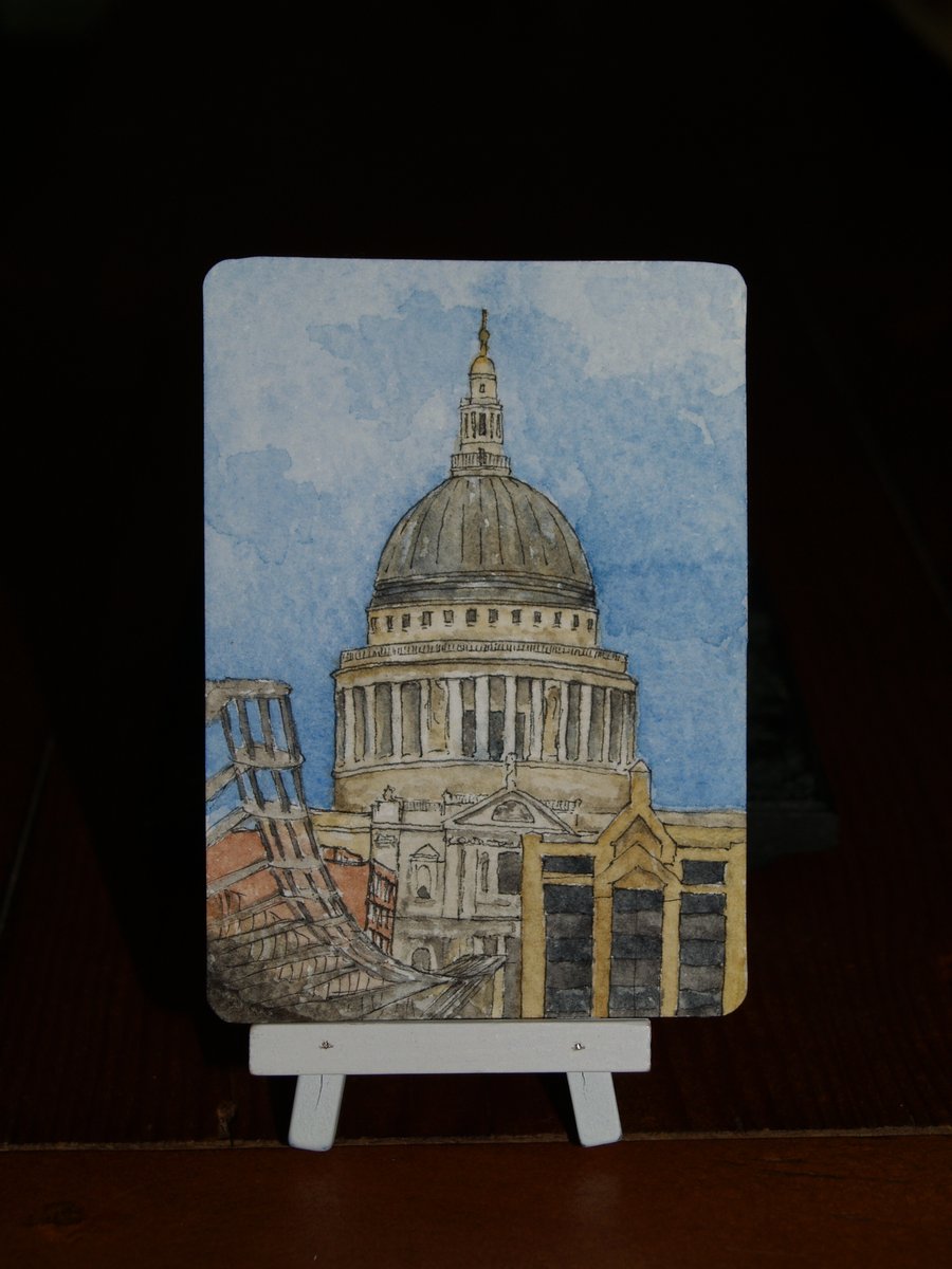 ACEO Original St. Paul's Cathedral and the Millennium Bridge, London
