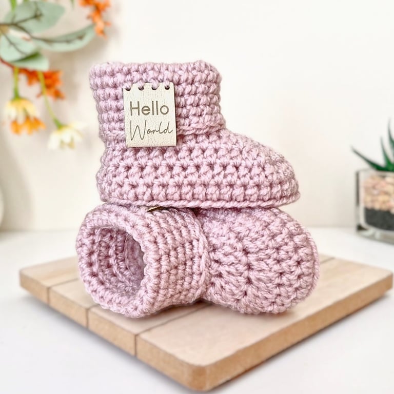 Hello World Crochet Baby Booties – Unisex New Baby Gift