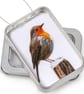Robin, little 3D fabric robin picture framed in a tin, gift, ornament - Image 3