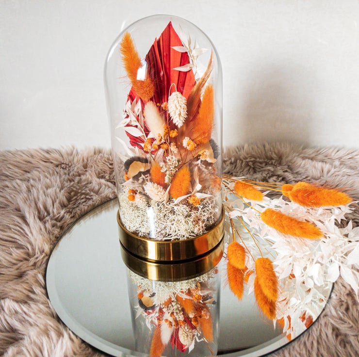 Dried flower arrangement in glass cloche dome - Folksy