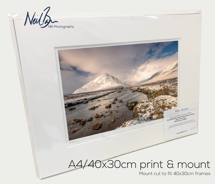 Buachaille Etive Mor, Glen Coe in snow, Scotland - A4 (40x30cm) Unframed Print