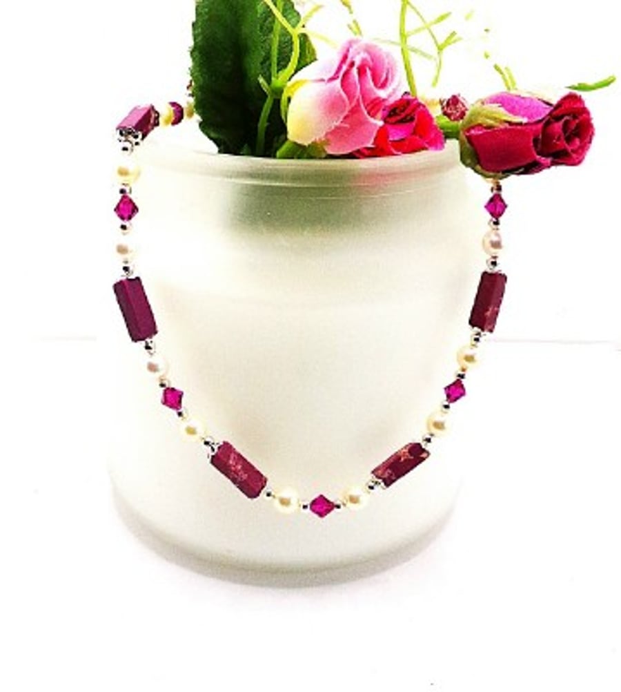 Pink Imperial Jasper Necklace.