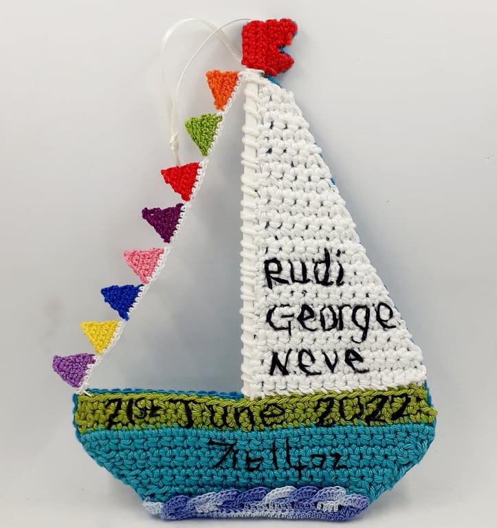 Reserved for Carrie - Personalised Crochet Sailboat Hanger