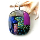 Dichroic Glass S015 Supersize Patchwork 3-layer Pendant with Silver Plated chain
