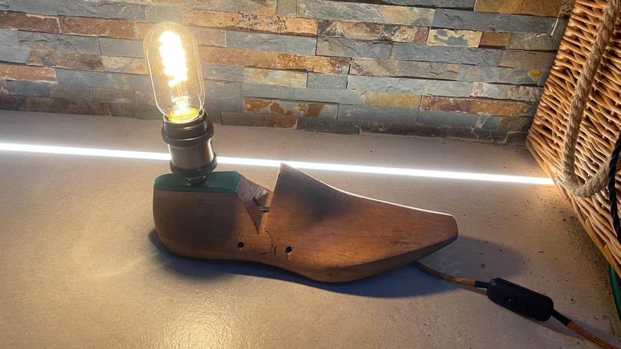 Vintage Up-cycled cobblers shoe last lamp.