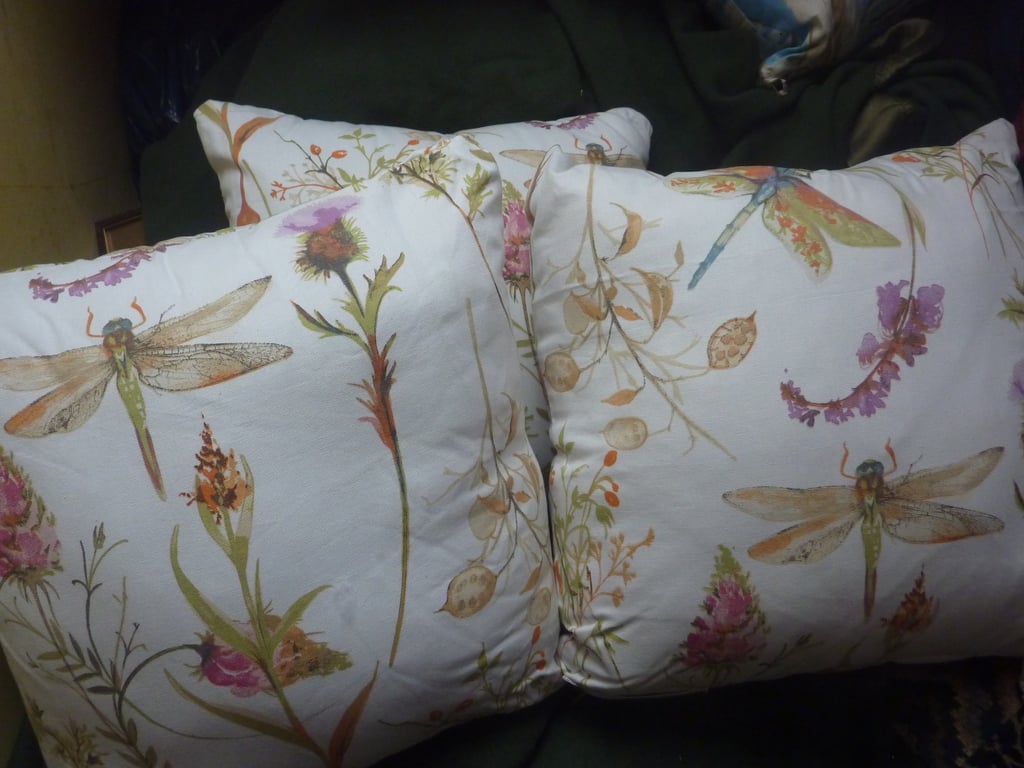  Pretty Cushion Dragonfly And Wildflower Printed Cotton Square 16Inches Zip 