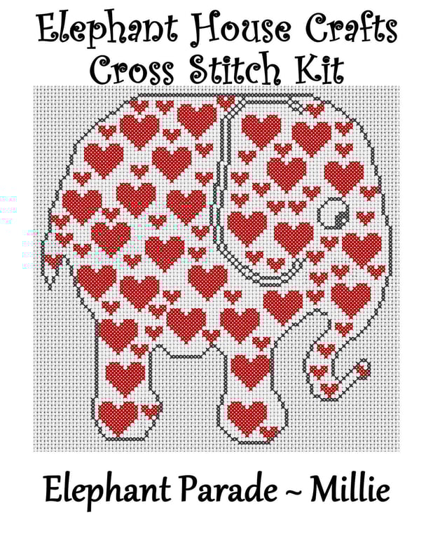 Elephant Parade Cross Stitch Kit Millie Size Approx 7" x 7"  14 Count Aida