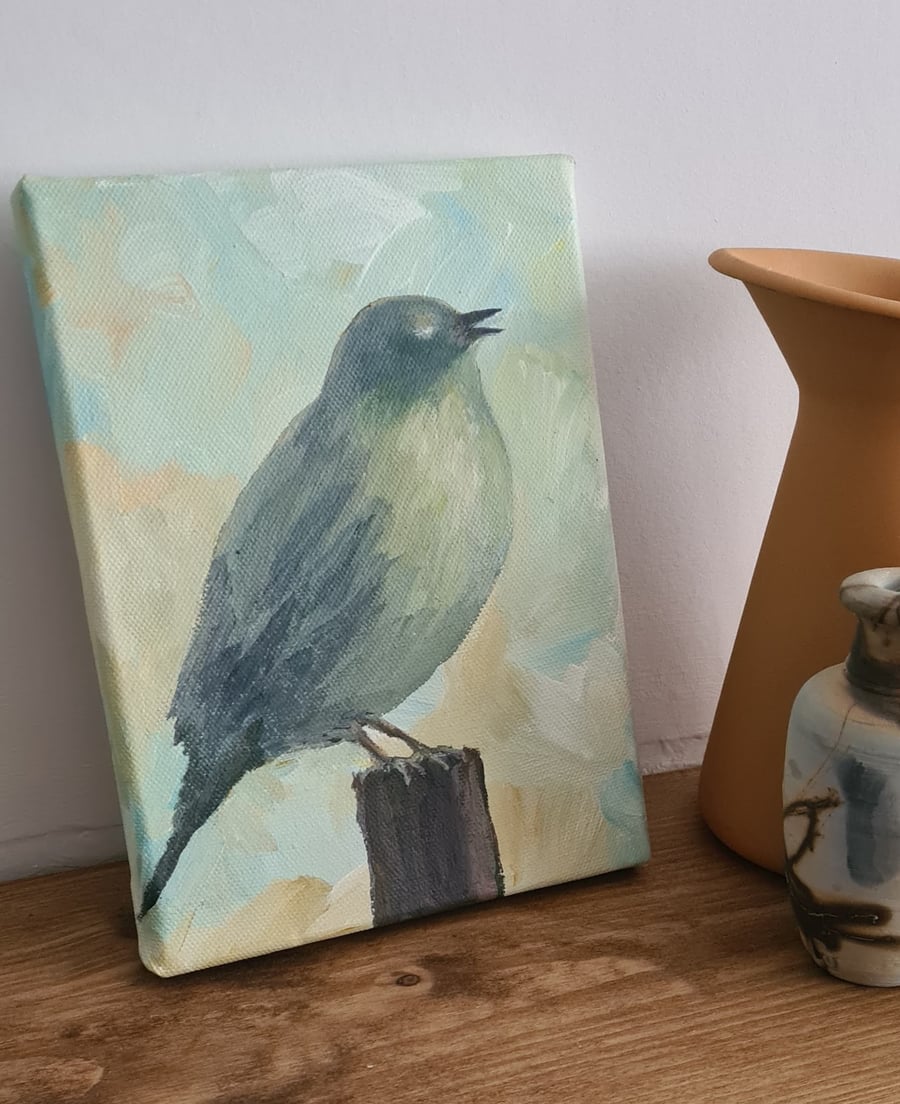 Original art bird painting 6x8 inch acrylic on canvas