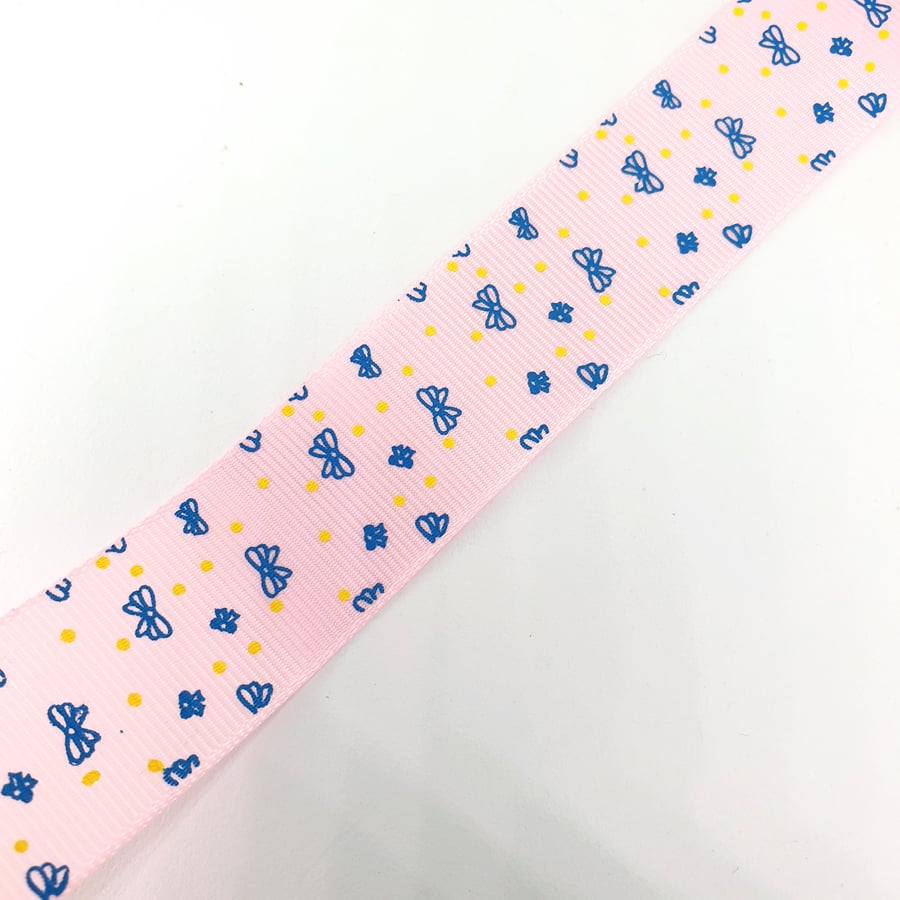 1 Yard 25mm Bow Printed Grossgrain Ribbon for Bow Making, Hair Accessories