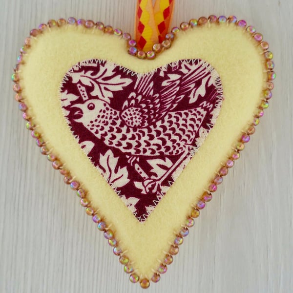 William Morris Felt Heart 4” (10cm) Pale Yellow - Winter Berry