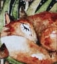 Mounted Whimsical Resting Fox in Grass Watercolour Painting  - Image 3