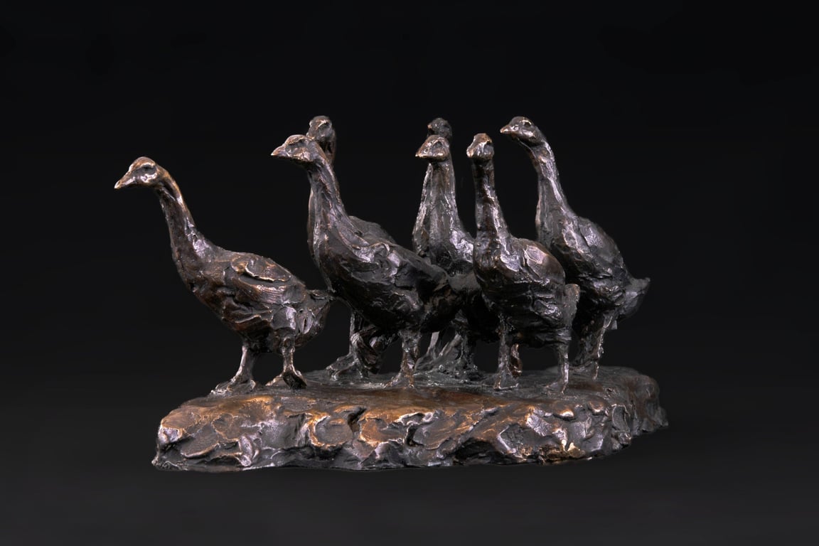 Foundry Bronze Gaggle of Geese Animal Statue Small Bronze Metal Sculpture