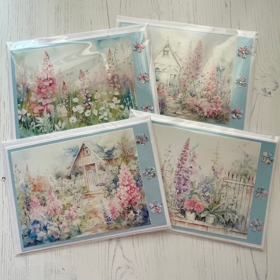 Greeting Cards, Enchanted Garden - Blank, Set of 4. C - 145 (4)