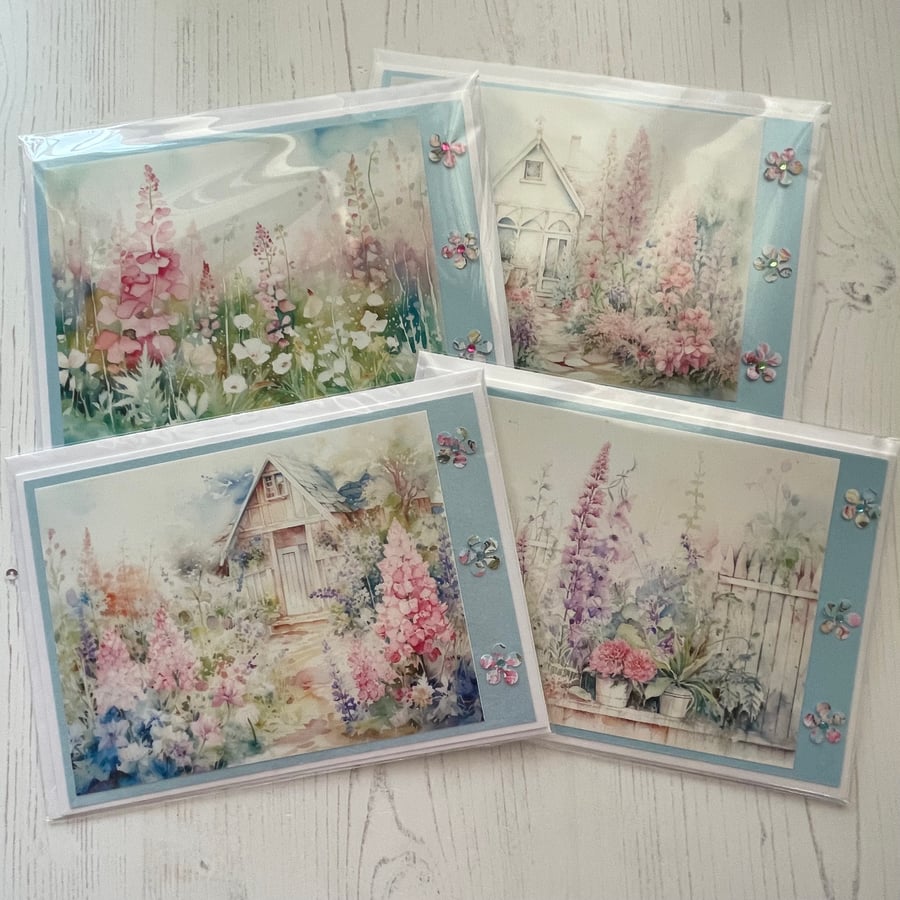 Greeting Cards, Enchanted Garden - Blank, Set of 4. by Carolee Crafts - C145 