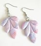 Pink & Lilac Silver Foil Polymer Clay Earrings, Stainless Steel Dangles - Image 4