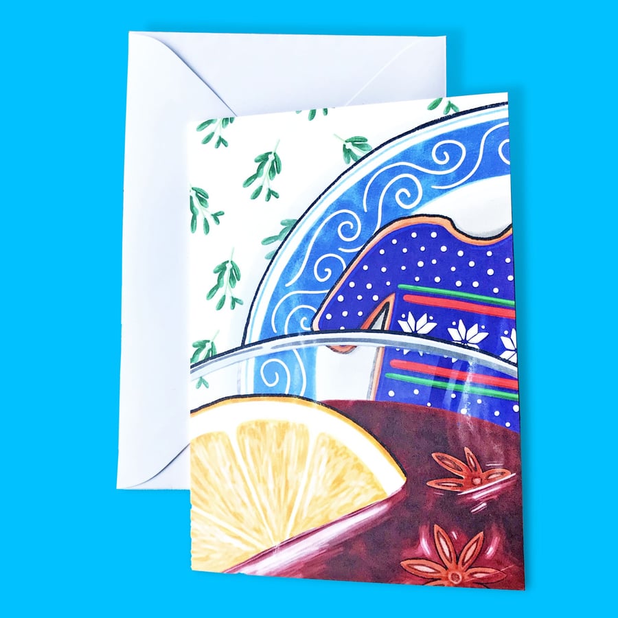Mulled Wine and Christmas Jumper Gingerbread Illustration A6 Card