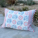 Sunflowers and stripes cushion cover with pompoms