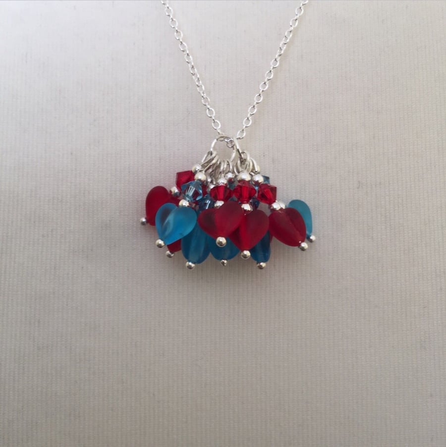 Swarovski red & blue heart necklace