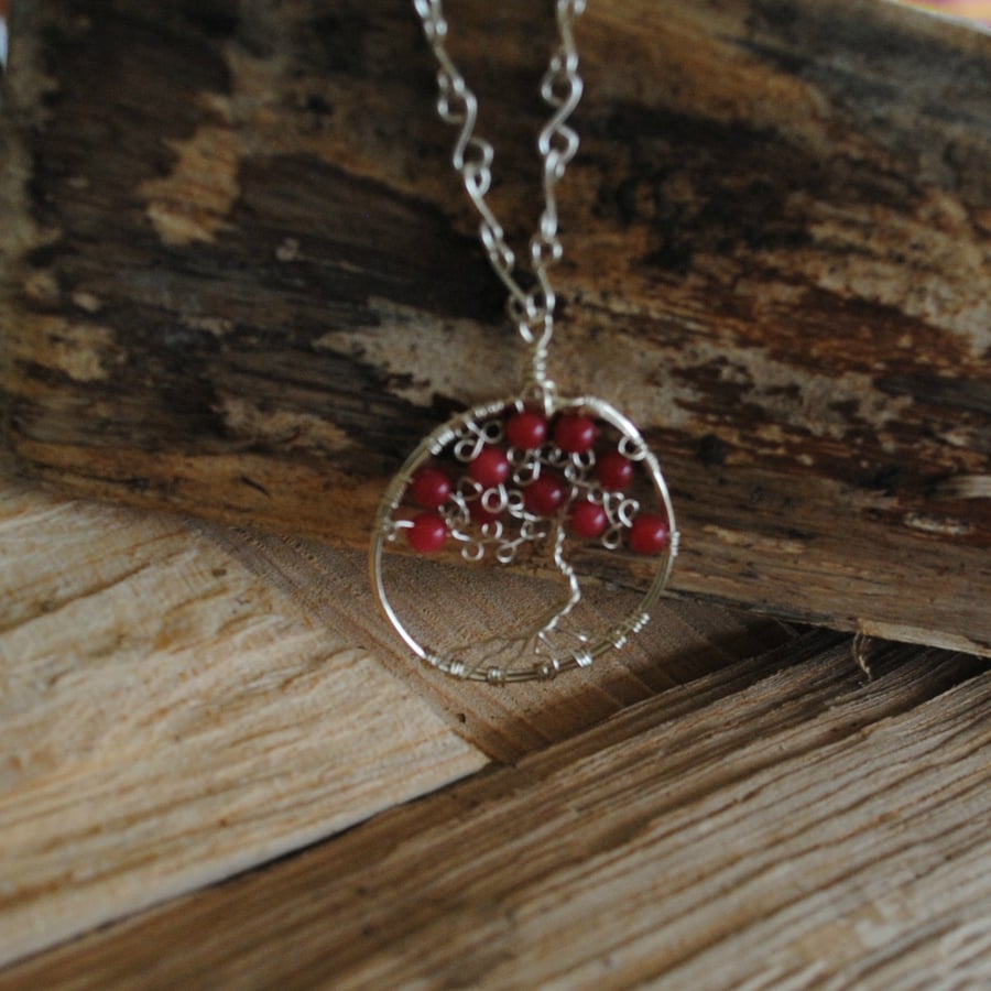 Tree of Life Pendant with red Jade, necklace, jewellery