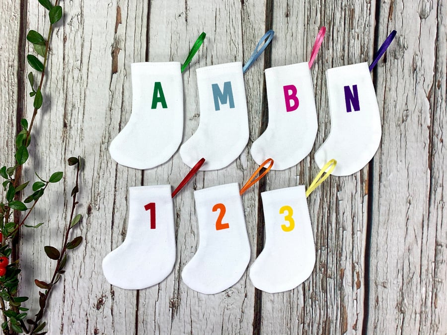 Christmas Mini Stockings- custom alphabet tree decoration. Initial xmas 