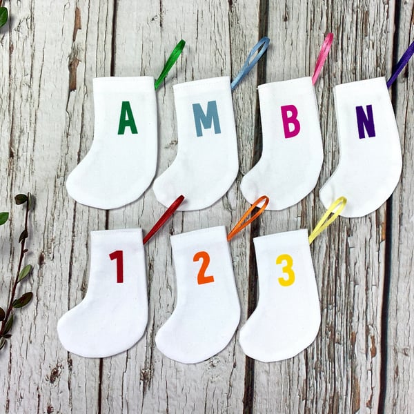 Christmas Mini Stockings- custom alphabet tree decoration. Initial xmas 