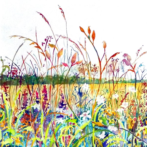 Meadow Wildflowers Blank Greeting Card from Original Watercolour Painting
