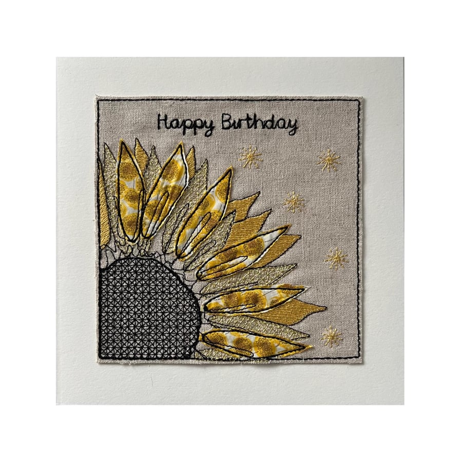 Embroidered Sunflower Birthday Card: Liberty Cotton Applique