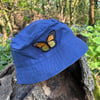 Blue & sunflower reversible bucket hat with butterfly 