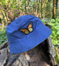 Blue & sunflower reversible bucket hat with butterfly 