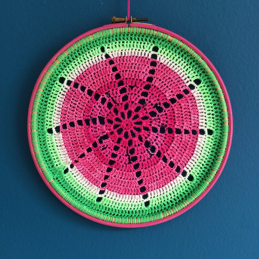Crochet watermelon mandala hoop - large