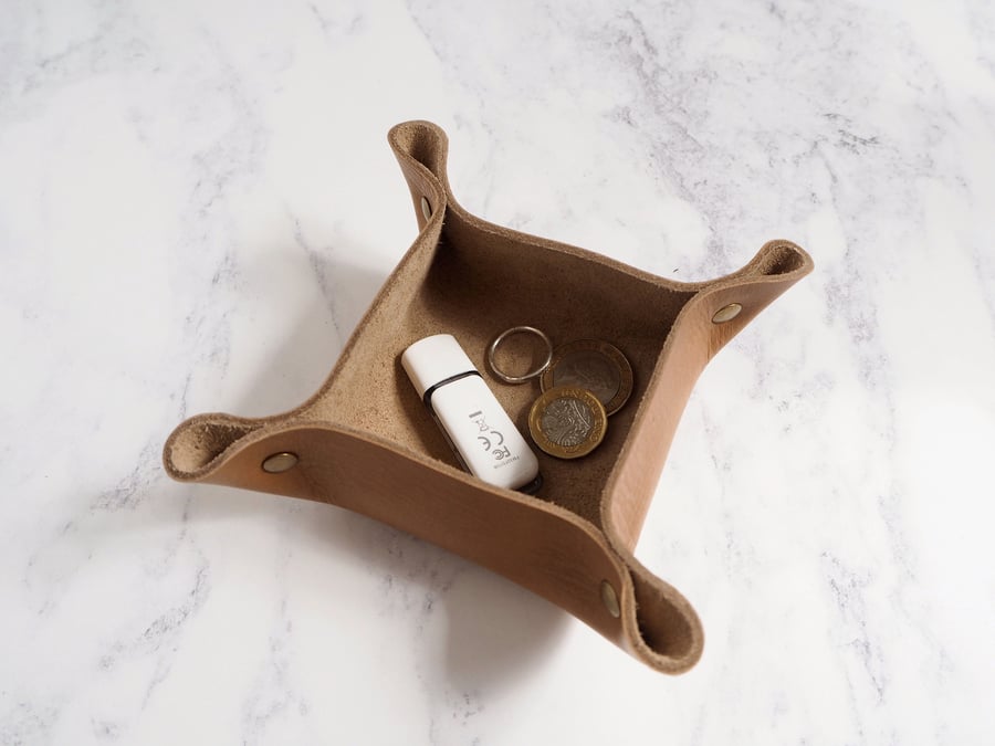 Small Leather Coin Tray, Ring Dish, Cufflinks Tray