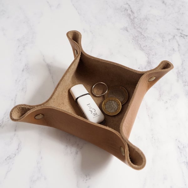 Small Leather Coin Tray, Ring Dish, Cufflinks Tray