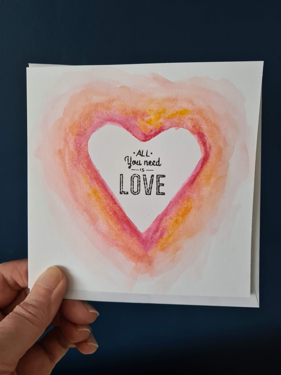 watercolour heart anniversary valentine's card handpainted