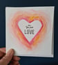 watercolour heart anniversary valentine's card handpainted