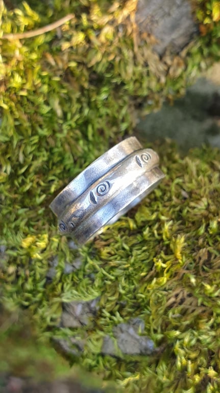 Sterling Silver 925 Mens Wide Spiral Pattern Full Hallmark Ring