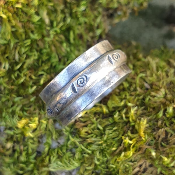 Sterling Silver 925 Mens Wide Spiral Pattern Full Hallmark Ring
