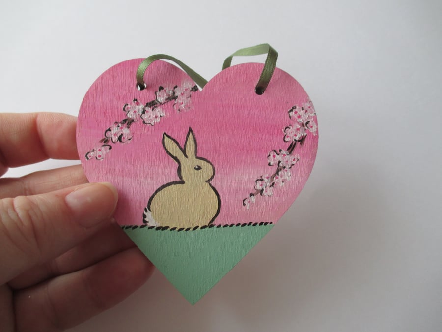 Bunny Rabbit Love Heart Cherry Blossom Original Painting 01.20 Limited Edition