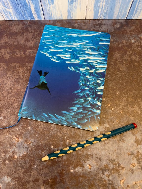 Notebook, Marine themed, A5 (ish), made from up-cycled and recycled materials.