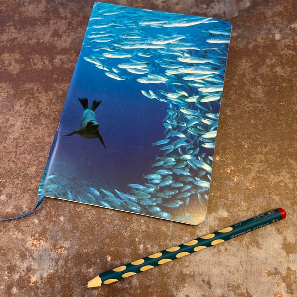 Notebook, Marine themed, A5 (ish), made from up-cycled and recycled materials.