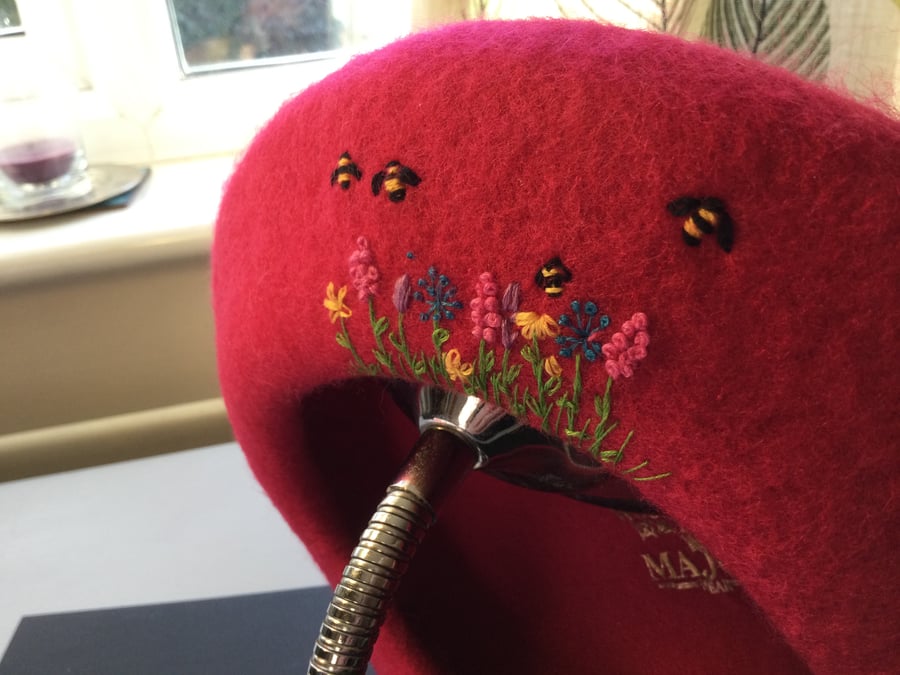 Magenta Pure new wool embroidered Beret