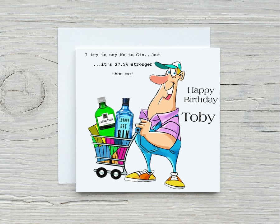 Personalised Gin, Men's Birthday Card. Free Postage