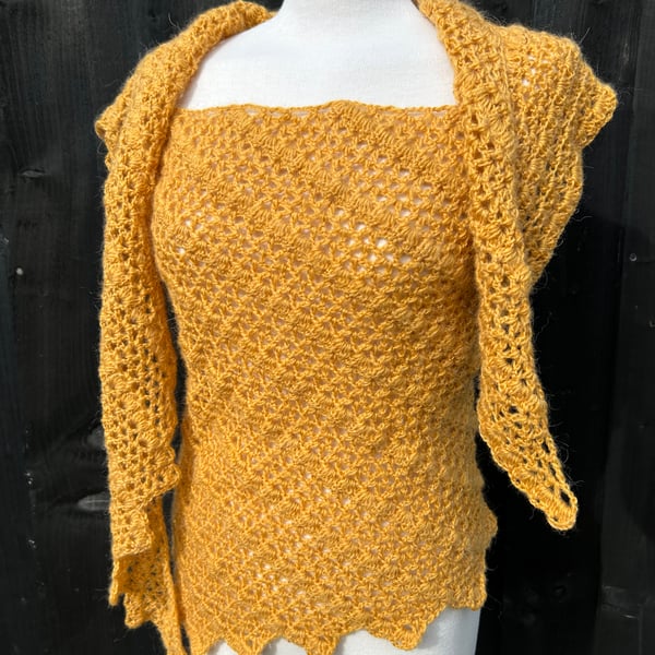 Egg yolk yellow merino wool asymmetrical oversized scarf wrap shawl 