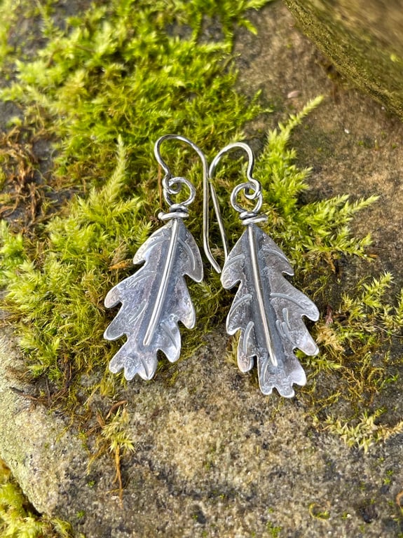 Sterling silver oak leaf earrings