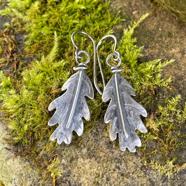 Sterling silver oak leaf earrings