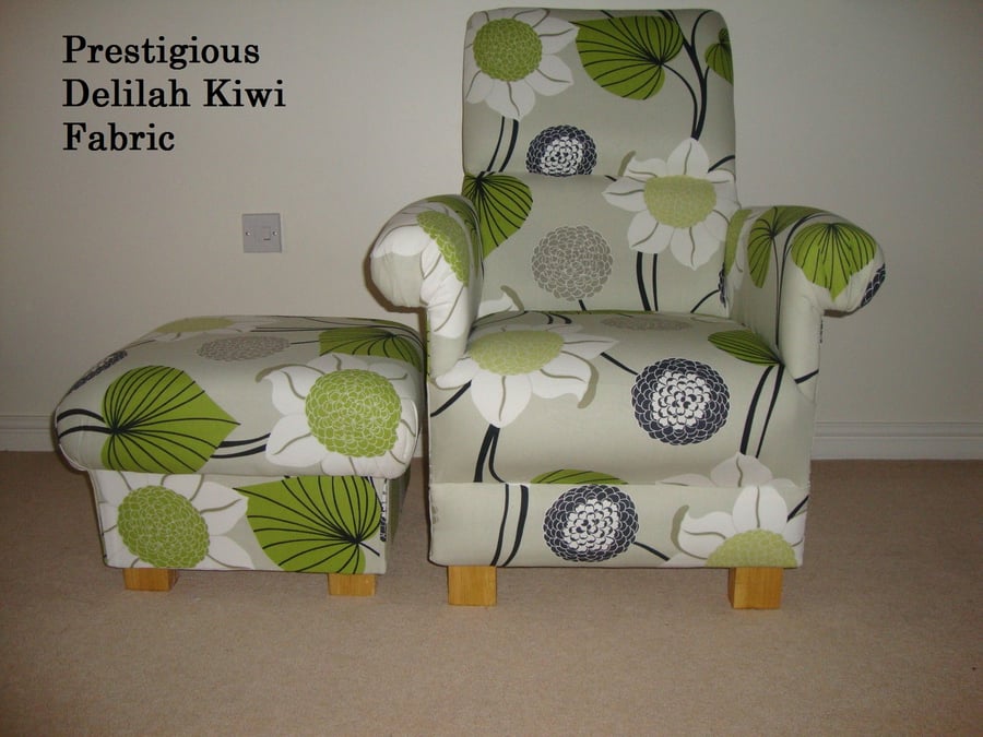Prestigious Delilah Kiwi Fabric Armchair & Footstool Green Retro Floral Funky 